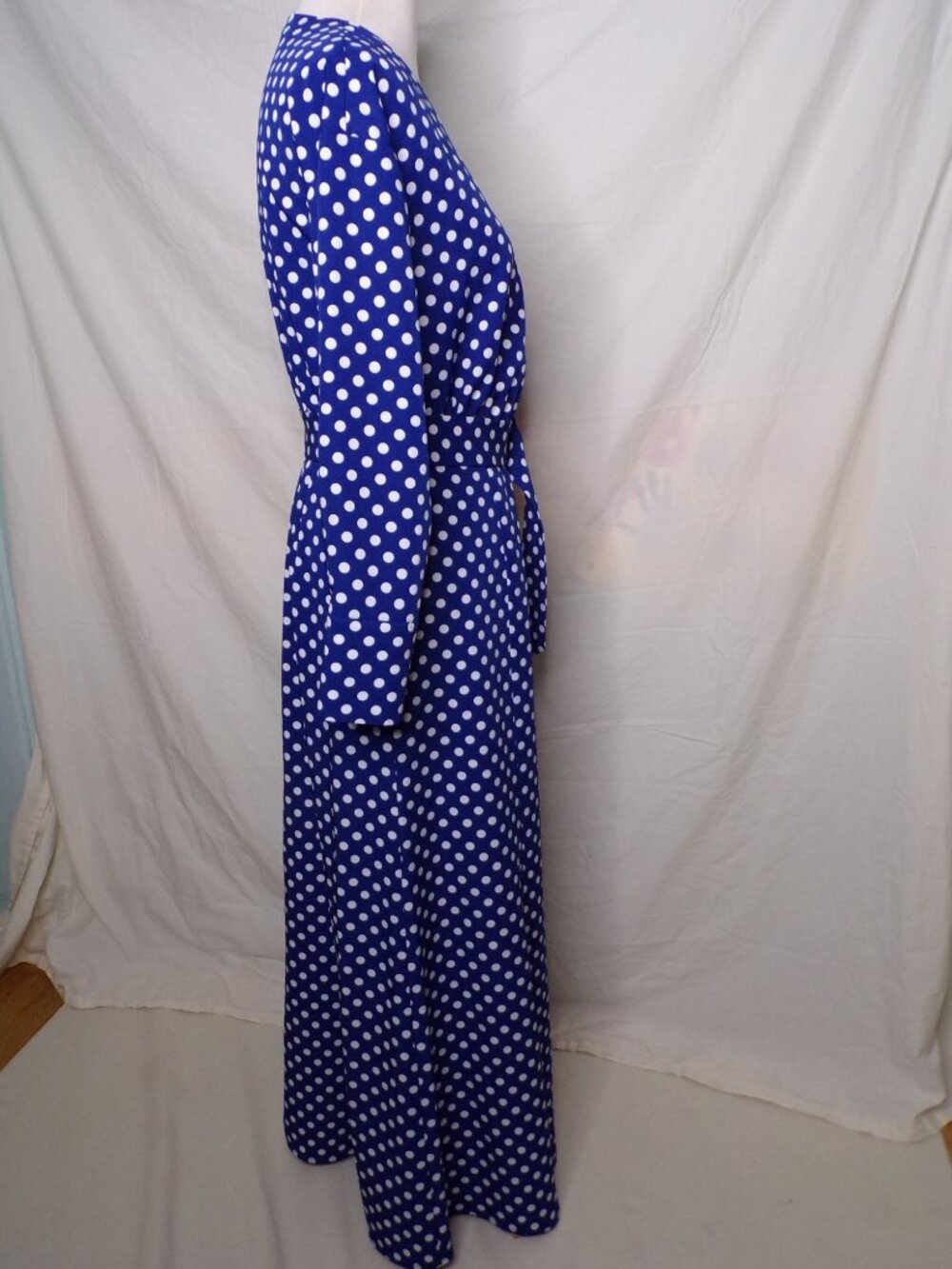 🆕1901 Polka Dot Wrap Long Sleeve Maxi Dress Blue Small (4-6) - Picture 10 of 12